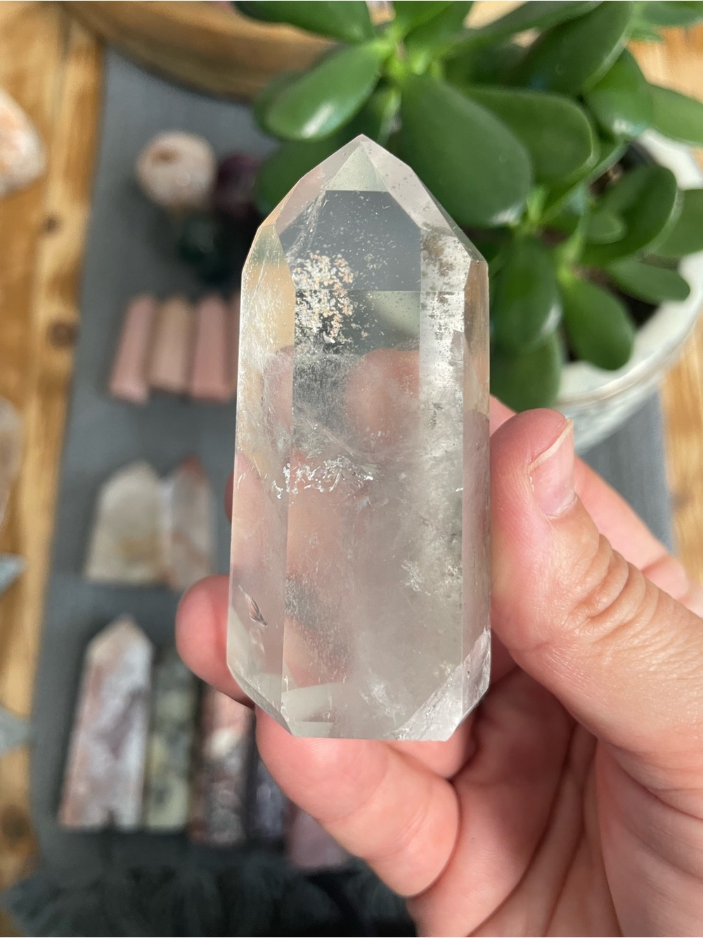 Garden quartz. Chlorite included lodolite quartz tower